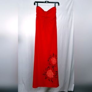 Red w/ Sunflowers Strapless Maxi Sun Dress Derek Heart Size M Vintage Y2K